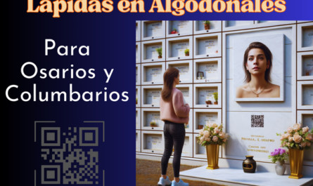 Una imagen cuadrada hiperrealista de una mujer joven de entre 25 y 35 años, de pie y mirando la lápida de un familiar fallecido. La lápida está colocada en una pared de columbarios y presenta un pequeño código QR y una foto del miembro de la familia. La joven sostiene una urna funeraria con un pequeño código QR. La escena está ambientada en el cementerio de Algodonales de Cádiz, con una decoración y un contexto adecuados que sugieren un ambiente respetuoso y solemne. https://www.lapidas.top/