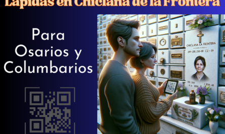 Una imagen cuadrada hiperrealista de una pareja joven, de entre 35 y 40 años, mirando la lápida de un familiar fallecido. La lápida está colocada en una pared de osarios o columbarios y presenta un pequeño código QR y una foto del miembro de la familia. Uno de ellos sostiene una urna funeraria con un pequeño código QR. La escena está ambientada en el cementerio de Chiclana de la Frontera, Cádiz, con la decoración y el contexto adecuados. El ambiente es respetuoso y sombrío, con flores y homenajes alrededor. https://www.lapidas.top/